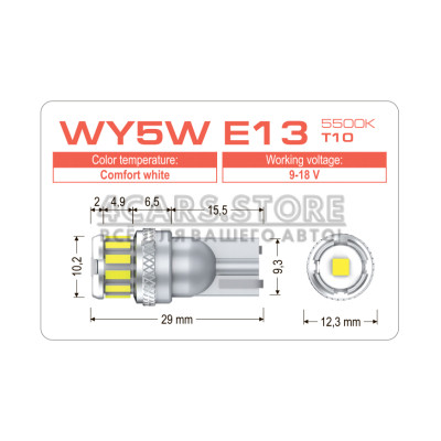 LED лампа AMS EXTREME WY5W E13 T10 5500K